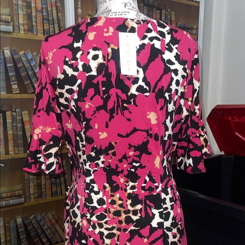 Notations Pink and Black Asymmetrical Wrap Dress - Picture 2 of 4